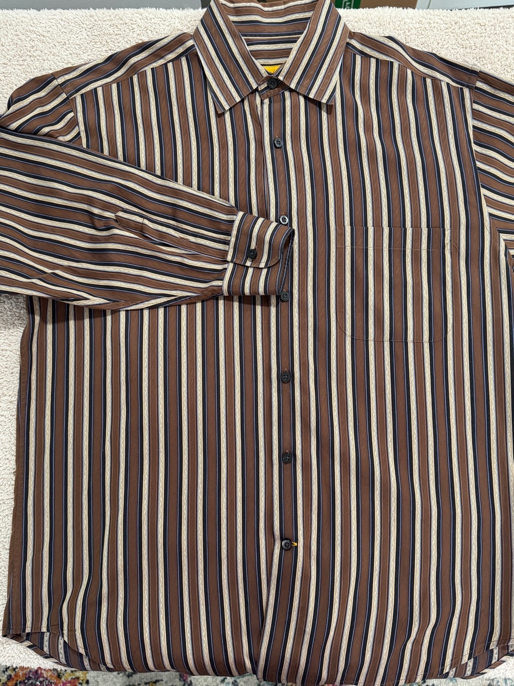 Robert Talbott Men’s L 100% Cotton Brown Cream Stripe Dress Shirt